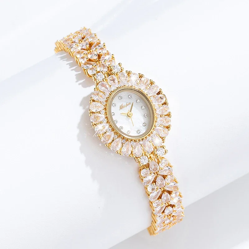 Bling Iced Out Diamond Quartz Watches for Women Hip Hop Jewelry Womens Watches Fashion Ladies Wristwatch Gold Steel Reloj Mujer