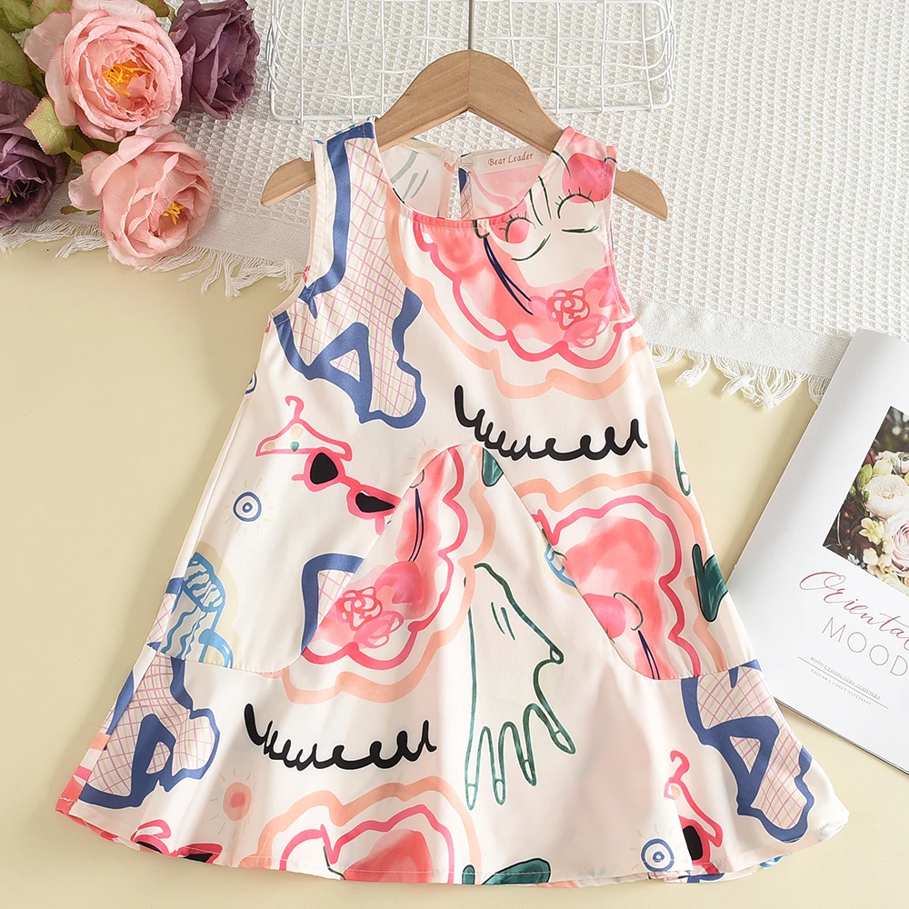 Baby Girls\' Clothes Summer 2023 New Girls Dresses Classic Graffiti Sleeveless Dress Casual Kids Dresses Vestidos for Baby