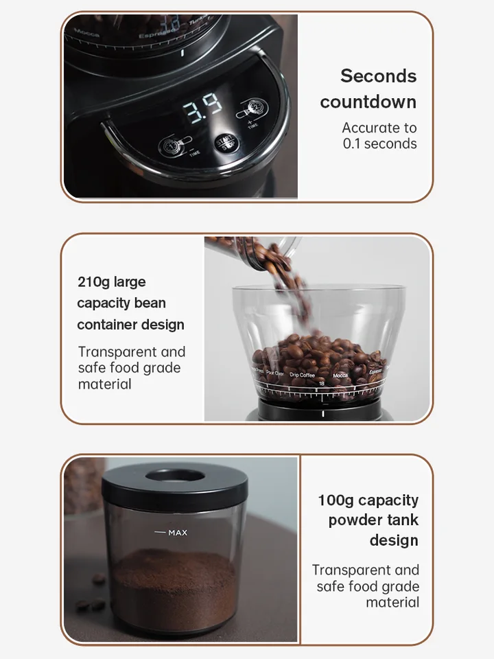 HiBREW Coffee Mill Automatic Electric Coffee Grinder with 31 Gears for Espresso American Coffee Pour Over Visual Bean Storage G3 - Detail Angle #06