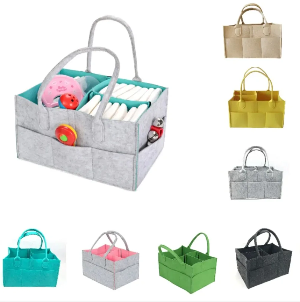 Baby Protable Foldable Felt Diaper Bag Nursery Bag Multi-functional Clothes Stuff Diaper Caddy Organizer Bag Baby Organizer