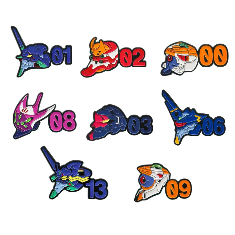 A Set of Eight Robot Metal Badges Japanese Mecha Anime Peripheral Backpack Decoration Brooch Pins Y2k Fashion Toys Anime Cartoon