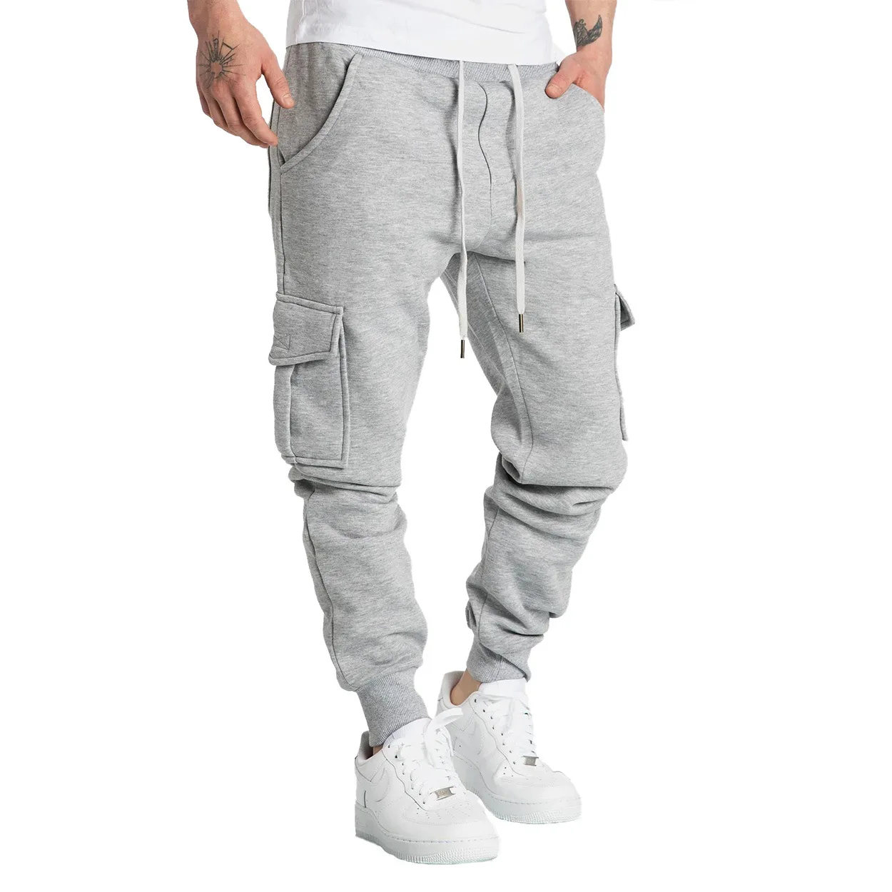 Novos homens sweatpants ajuste reto corredores para esportes e streetwear solto oversized cordão calças compridas masculino multi-bolso calças