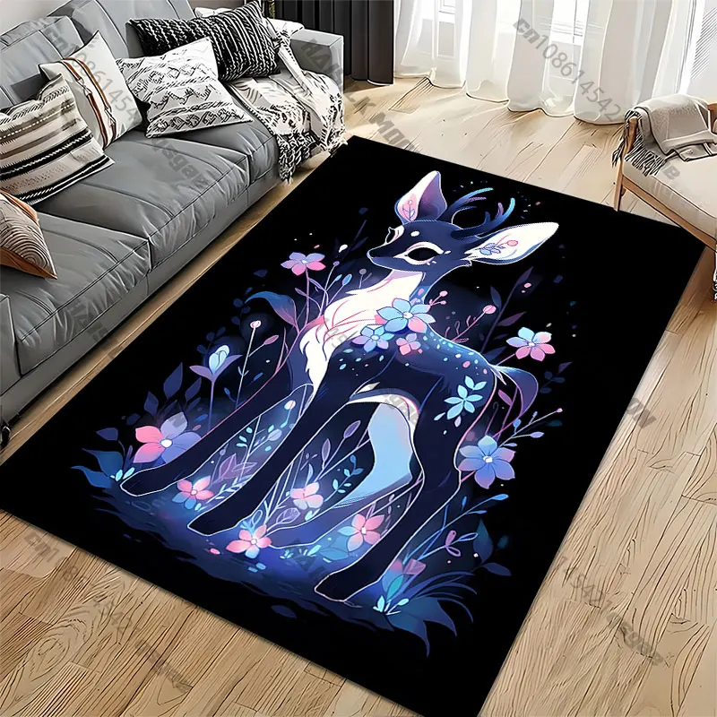 Enchanting deer surrounded by flowers carpet Yoga living room room decor children's crawling mat doormat area rug games mat view 4
