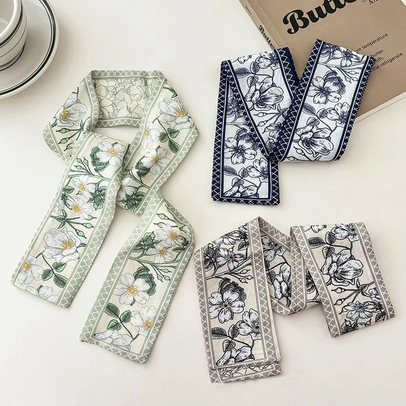 2025 Korean Fashion New Women Twill Silk Scarf Binding Bag Handle Ribbon Hair Band Small Scarf Headband Handle Ribbon Scarf image 2