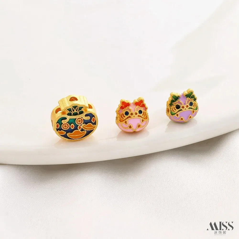 

Sand Gold Burnt Blue Strong Color Hug Dragon Big Money Bag Bead Diy Bracelet Hand Rope Bracelet Cloisonne Jewelry Accessories