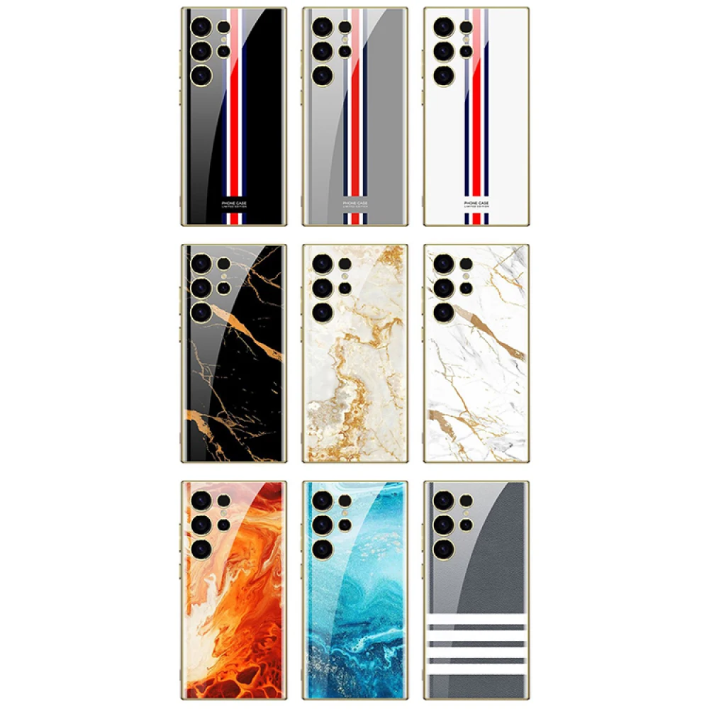 Caixa De Telefone De Vidro TPU Para Samsung, Moldura De Galvanoplastia Elegante, Acessórios Do Telefone, S24 Ultra, S24 Plus