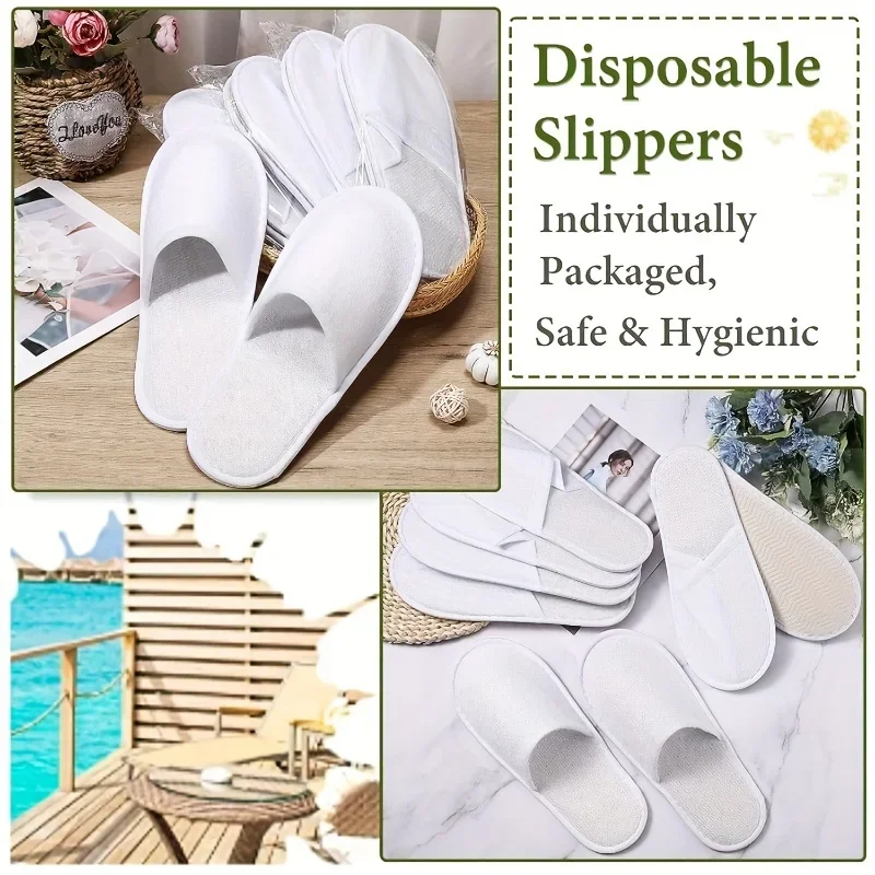 10 pairs of disposable guest hotel travel spa slippers, single use bulk slippers, anti slip closed toe indoor slippers, size 42