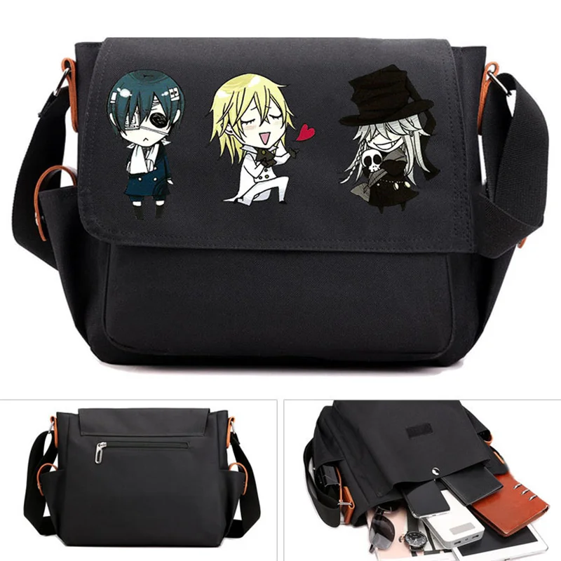 

Anime Black Butter Print Shoulder Bags Satchelbag Teenarges Schoolbag Mens Adjustable Strap Messengerbag Crossbody Haversack