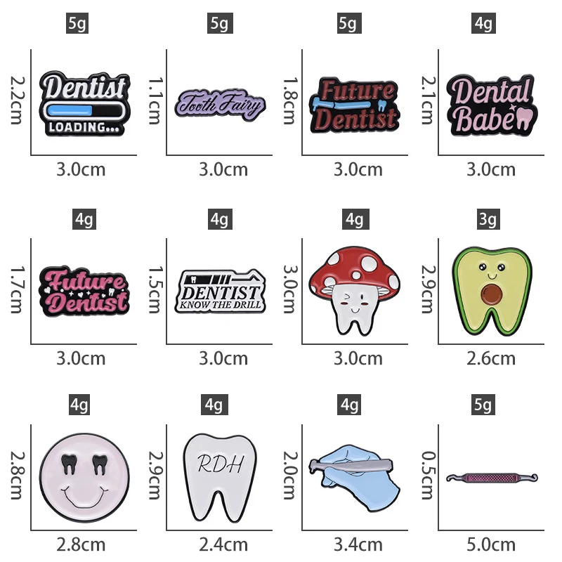 Creative Tooth Enamel Brooch Future Dentist Avocado Scalpel Bow Toothbrush Rabbit Fruit Princess Tooth Badge Punk Pins Jewelry