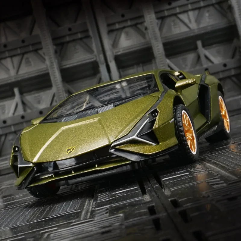 1:32 Lamborghini sian liga modelo de carro ornamentos puxar para trás brinquedo acústico-óptico porta do menino pode ser aberta.