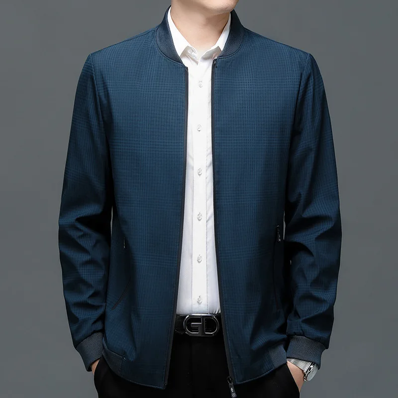 

Брендовая деловая повседневная мужская куртка BROWON, весна-осень 2024, мужская куртка в клетку с воротником-стойкой, повседневное пальто обычного кроя, мужская одежда