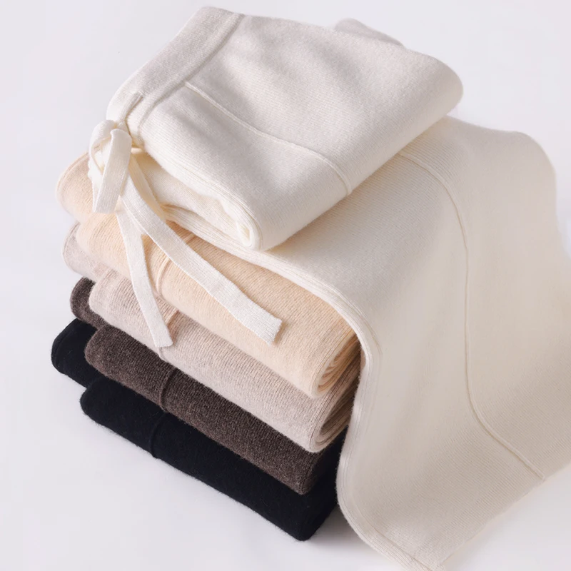 Women's Cashmere Pants 100% Merino Wool Broadfoot Pants Women's Knit Loose Knit Pants Fall/Winter  Women's Thick Pants