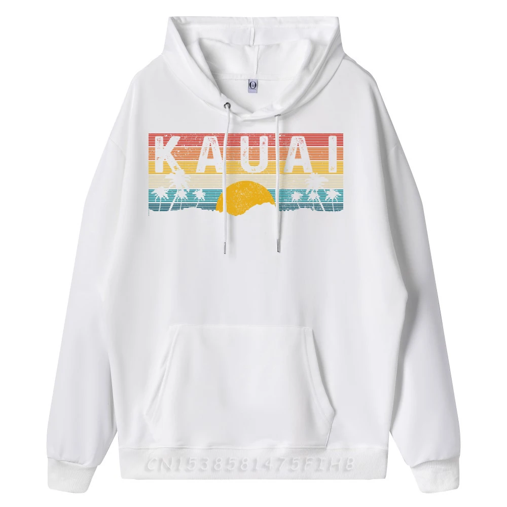 Graphic Men Hoodies Crew Neck Long Sleeve Kauai Hawaii Vintage Sunset Surfer Hoodies Funny Hoodies