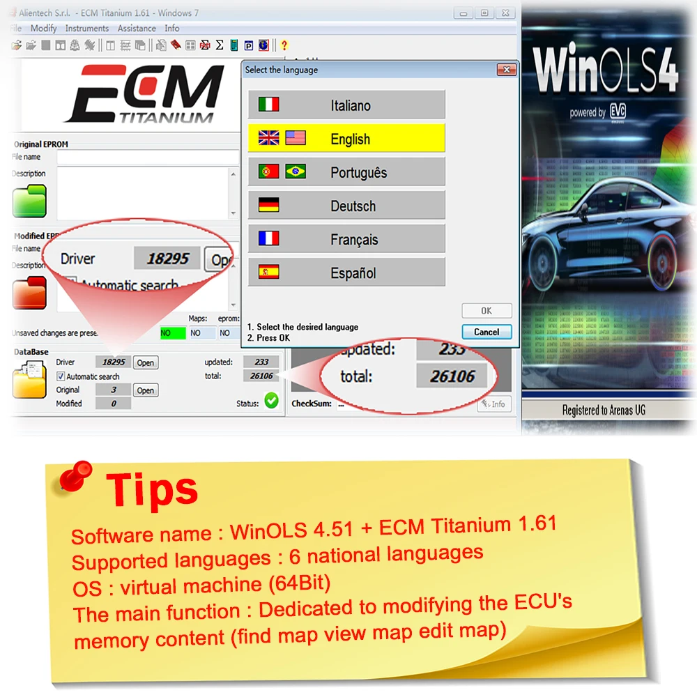 Ecm Titanium 1.61 26000 Drivers work with KWP 32gb USB Car Software WinOLS 4.51 Galleto repair tool More Functions Auto ECU Chip