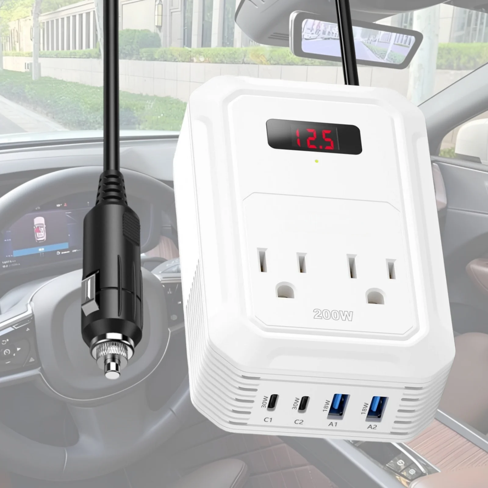 

200W Car Power Inverter, 12V to 110V AC Converter with Dual PD30W & QC18W Fast Charging, 6 Protections for Laptop Phone Camping