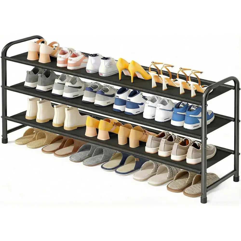 

3-Tier Long Shoe Rack or Closet Shoe Organizer or Closet loor Entryway Storage Stackable Wide Shoe Shel Stores 24 Pairs o