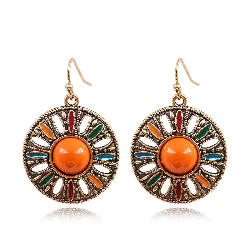 Bohemian Geometric Ethnic Jewelry Orange Women's Earrings, Ethnic Minority Jewelry Gifts