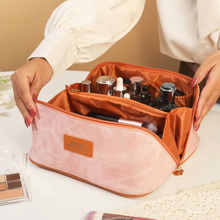 Новая джинсовая текстурированная косметичка большой емкости, дорожная сумка для туалетных принадлежностей, водонепроницаемый винтажный органайзер для макияжа, чехол на молнии