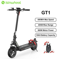 Isinwheel GT1 Foldable Adult Electric Scooter E-Scooter 45 km/h Electric Kick Scooter 800W Skateboards 48V 10Ah Kickboard