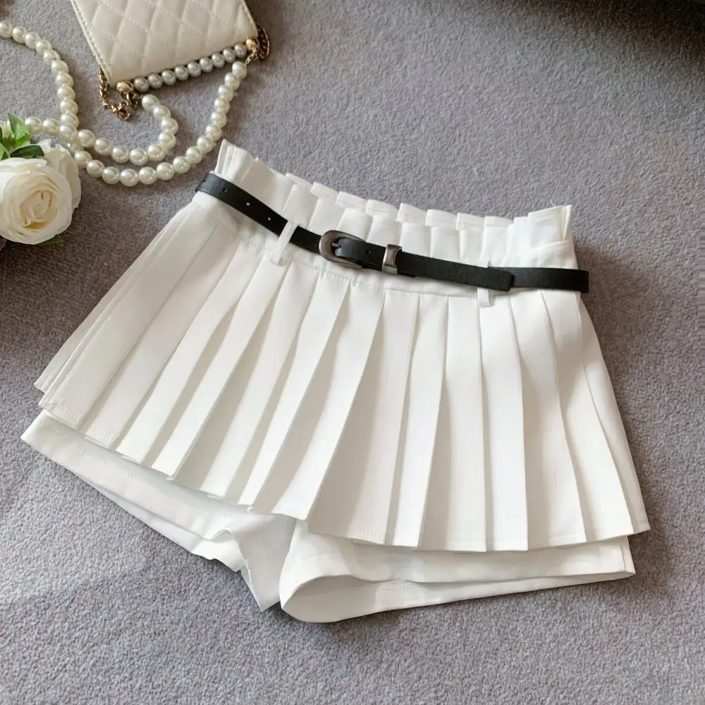 

Elegant Y2K A-Line Mini Skirts Preppy Style JK Pleated Skirt With Belt Sweet Ruffled Skirts with Safty Pants Students