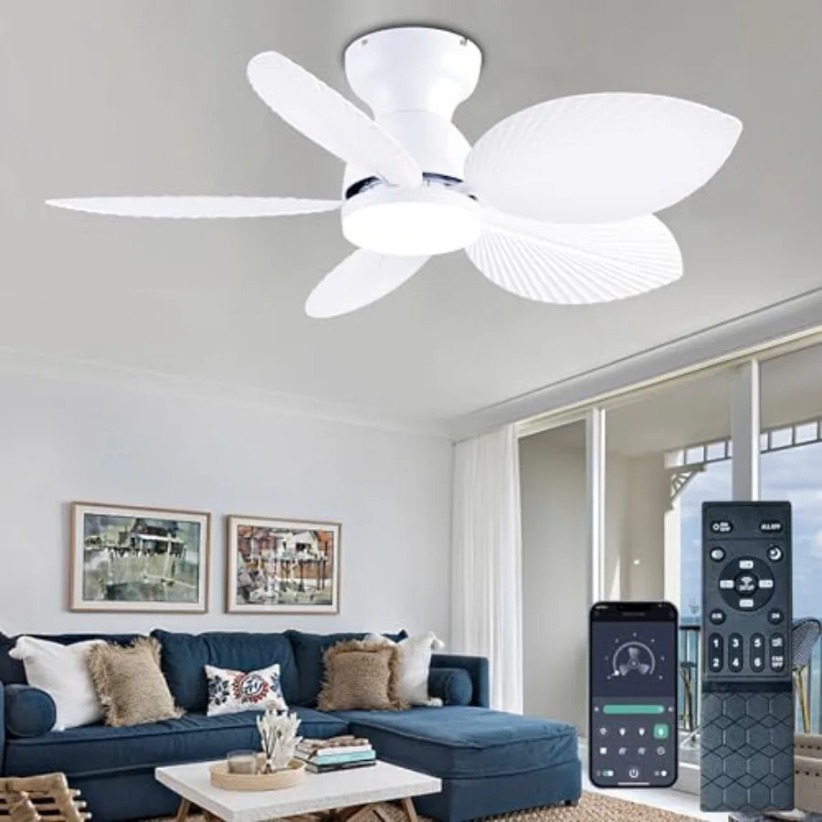 

Tropical Ceiling Fans with Light 38-inch Flush Mount Palm Leaf Ceiling Fans for Bedrooms Indoors and Outdoors Remote Control/AP
