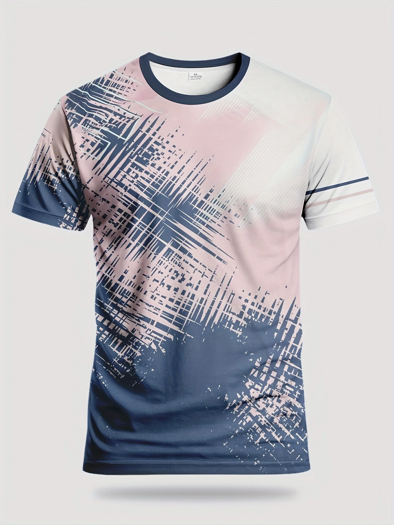 Men Sport Quick Dry T-shirt High Elastic Breathable Mesh Short Sleeve Abstract Print Athletic Running Training Workout Top