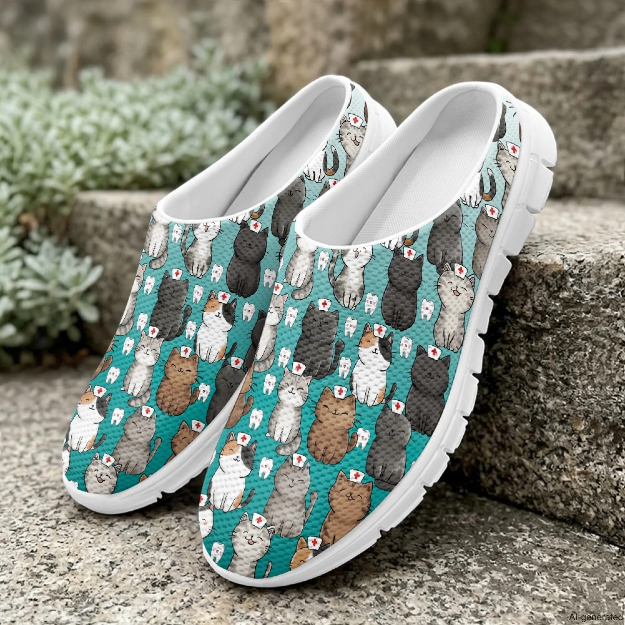 XIXIRIMIDO Casual Shoes Medical Pattern Nurse Shoes Versatile Sports Women's Slippers Breathable Mesh Men's Walking Shoes 35-48