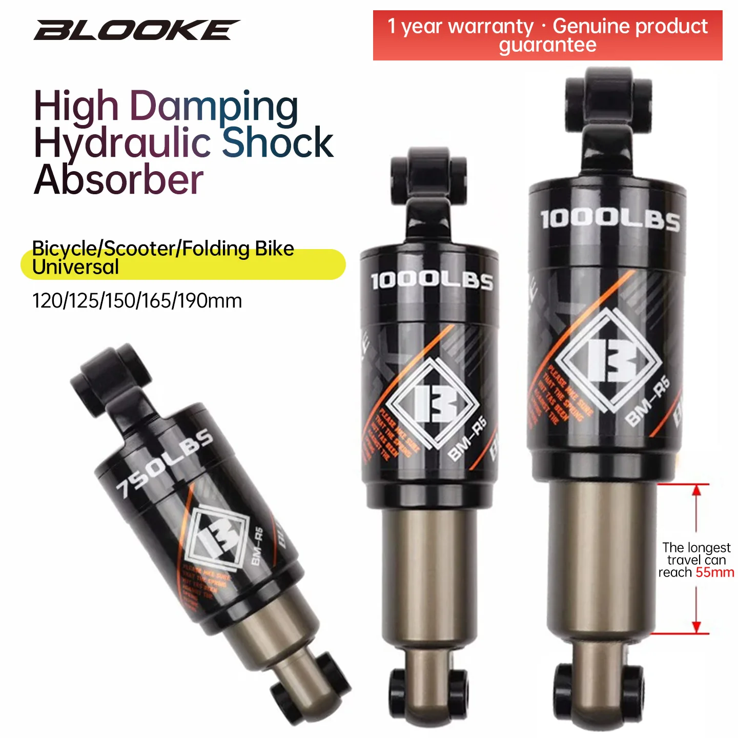 BLOOKE R5 Hydraulic Rear Shock Mid-Mount Oil Spring Suspension System for E-Bikes And Scooters