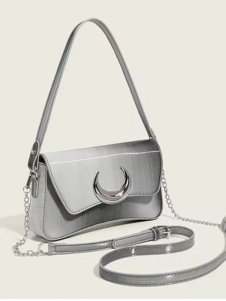Bloom Y2k Sier Handbags Women 2023 High Street Chain Half Moon Shoulder Bag Female Vintage Haruku Messenger Bags Aesthetic