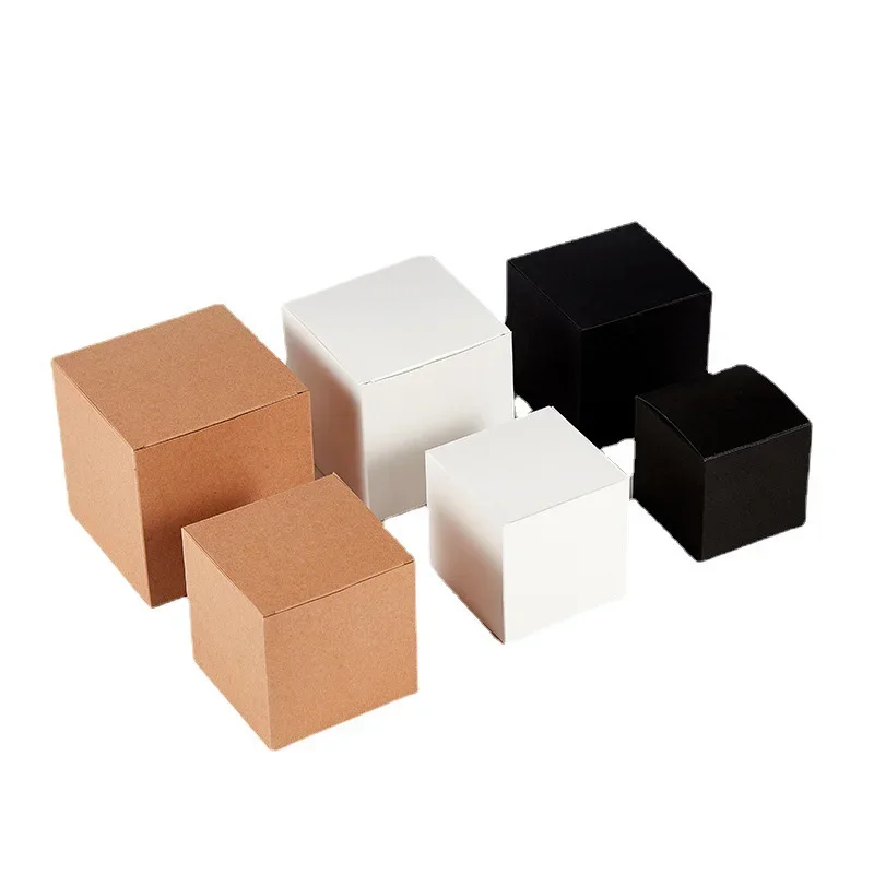 20/50pcs Multi Size Square Kraft Gift Box Black White Brown Fold Packaging Gift Box Proposal Box For Bridal Birthday Party