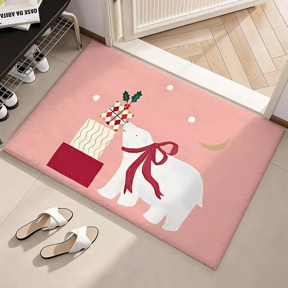 Gift-Box-Opening Bear Floor Mat Soft Flannel Non-Slip Door Mat - Thickened Rug for Living Room Home Decor