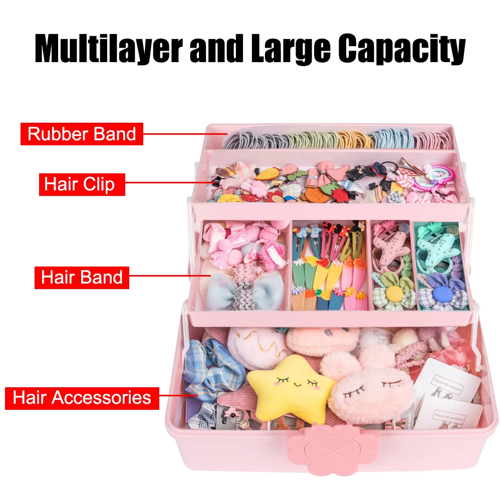 Cute Girl Jewelry Case Children\'s Hair Accessories Storage Box Multi-layer Hairpin Organizer Head Rope Headband Display Rack