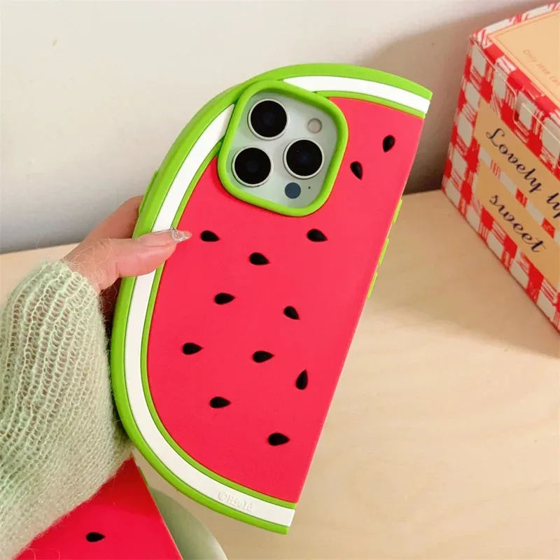 

Summer Fruit Watermelon Silicone Soft Phone Case For iPhone 16 15 14 13 12 11 Plus Pro Max Mini X XR XS 3D Funny Cartoon Cover