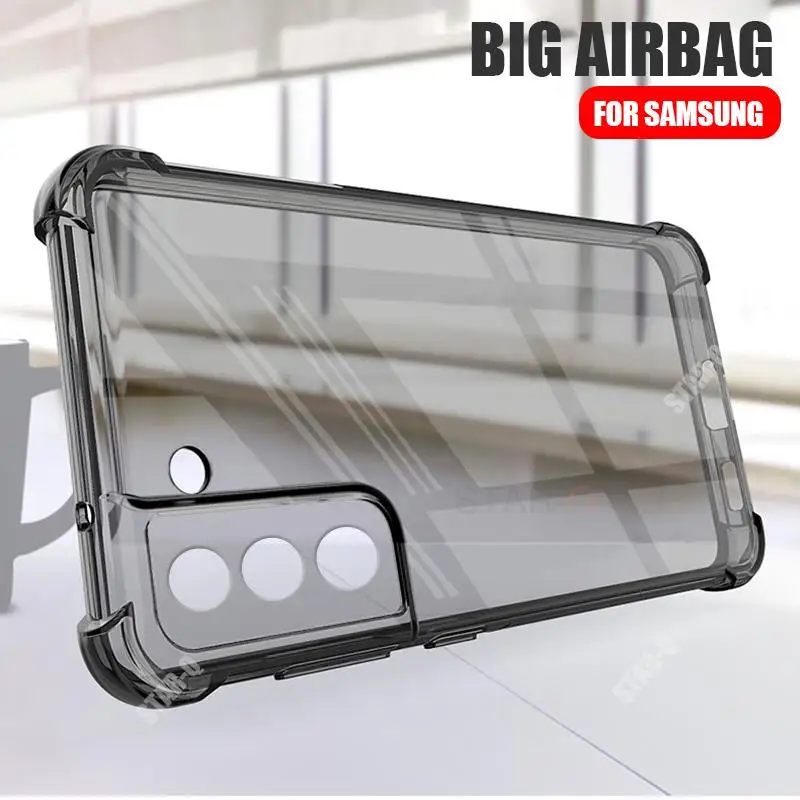 S 22 21 Airbag-funda negra transparente para Samsung Galaxy S21 FE S22 Plus S23 Ultra 5G 2022, funda de silicona suave transparente a prueba de