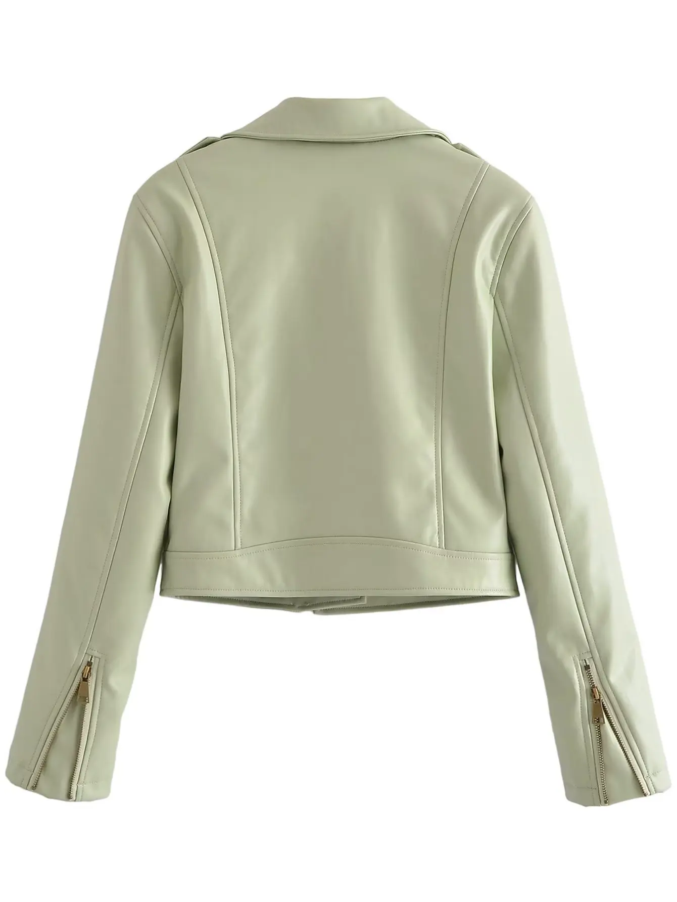 女性の合成皮革のジャケット,緑のジッパー付きの短いバイカージャケット,フェミニンなアウター,新しい春と秋のコレクション2022