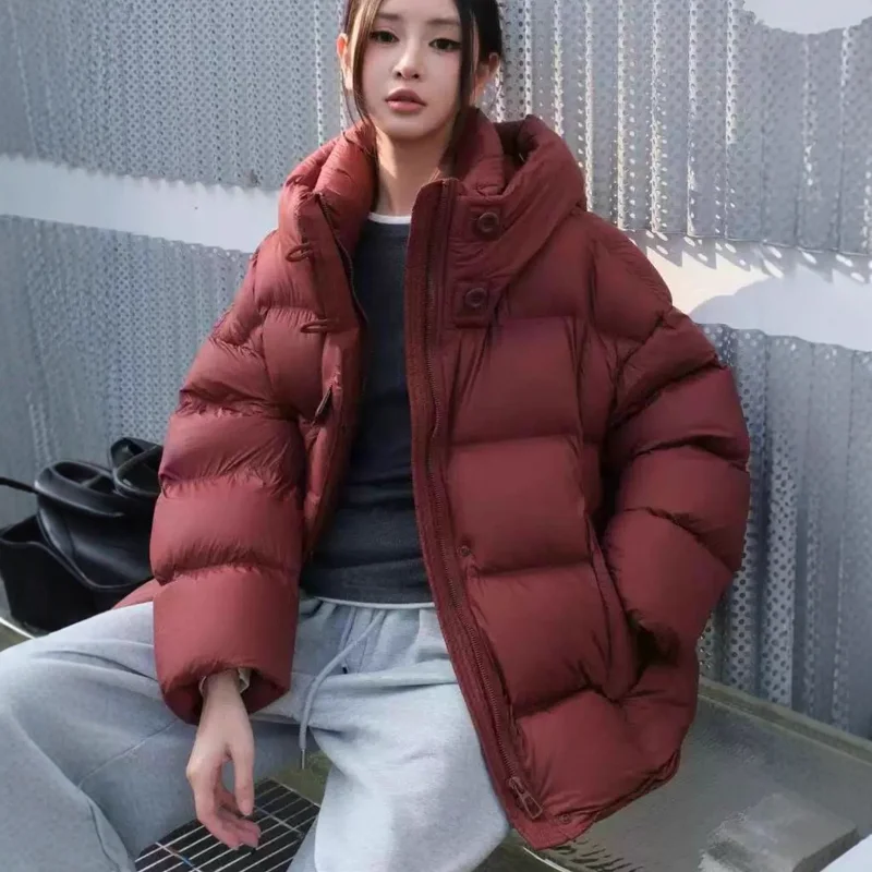 المرأة قصيرة أسفل سترة 2025 خريف/شتاء وصول جديد عالية لوفت البخاخ سميكة المألوف ركاب نمط معطف دافئ