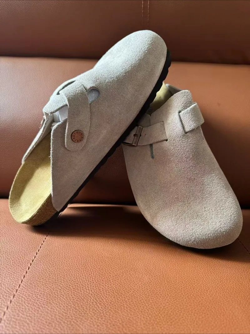 

Кожаные сабо из коровьей кожи, женские уличные повседневные полутапочки, осенние мужские шлепанцы 2026, кожаные мюли на толстой пробковой подошве