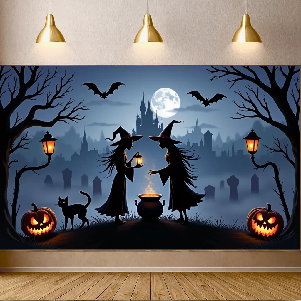 

Witch Hat Halloween Banner Backdrop Spooky Theme Photography Background Photo Backdrop Shooting Props Studio Banner Home Decor