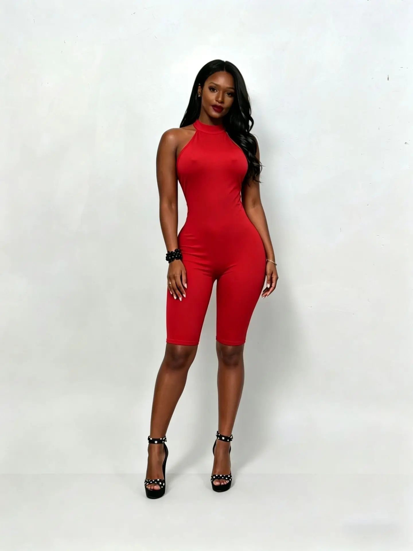 

Women Solid Fitness Yoga Skinny Knee Length Jumpsuits Lace Up Halter Backless Ruched Peach Hip Slim Casual Overalls Rompers