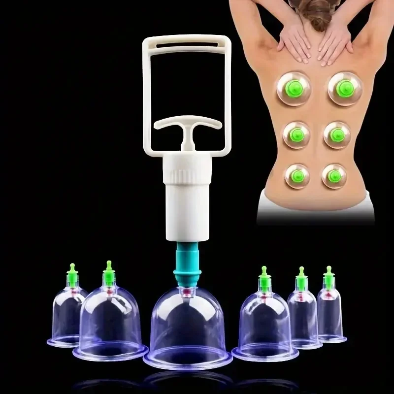 6Pes Vacuum Cupping Sets with Pumping Gun Suction Cups Back Massage BodyCup Detox Anti Cellulite Therapy Cans Healthy CareJars