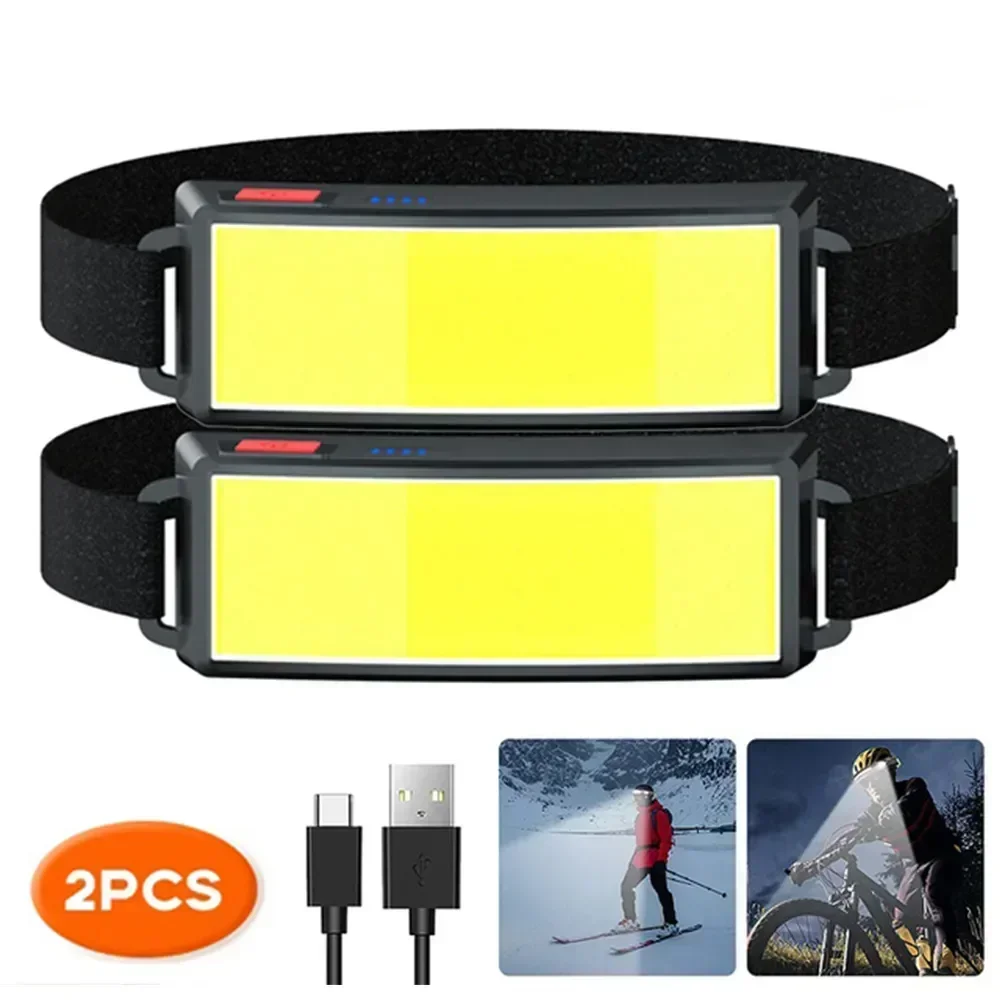 Portable COB LED Floodlight Head Flashlight Built-in Battery USB Rechargeable Outdoor Head-mounted Camping Hunting Headlamp