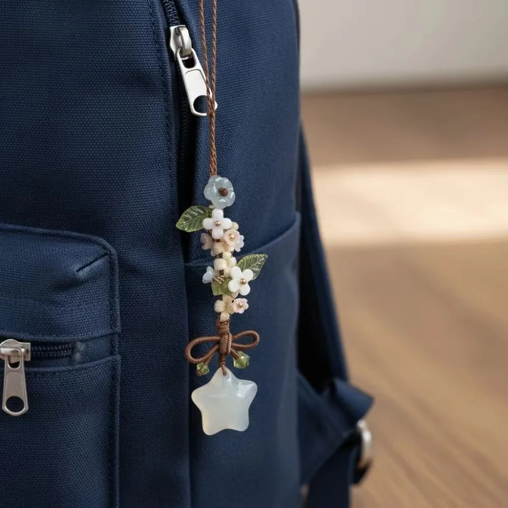 Chinese Style Ice Transparent Star Flower Pendant Bowknot Hand Knitting Beaded Phone Strap Resin Mobile Bag Pendant Mobile Bag