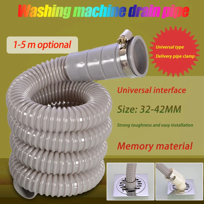 

1pc Length 1~5meter Drain Hose Washing Machine Dishwasher Extension Pipe Clamps EVA Plastic Stretchable Flexible Hose Accesories