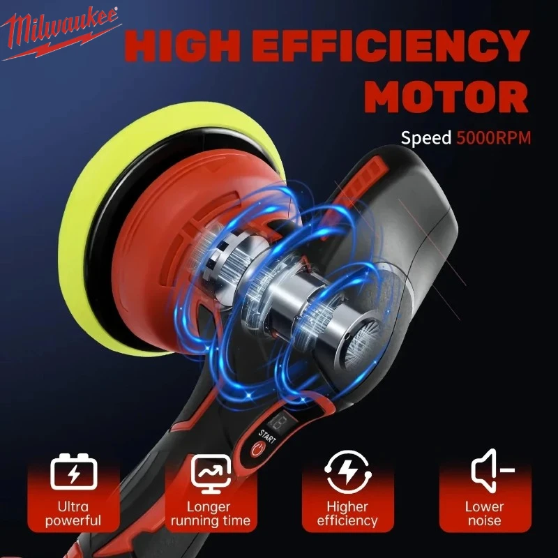 Milwaukee akumulátorová elektrická leštička, autoleštička na voskování, lithiová baterie 18V, 8 rychlostních stupňů, digitální displej - náhled 4