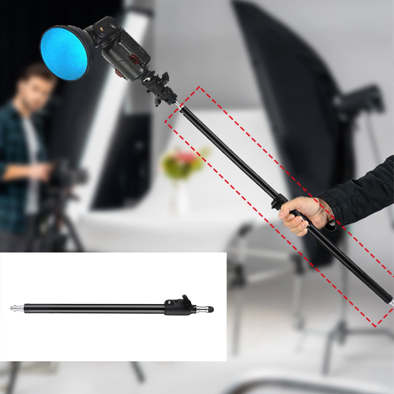 Estudio de fotografía, varilla de extensión ajustable de 45 a 74cm, poste para luz, soporte de brazo para micrófono, extensión de soporte de luz