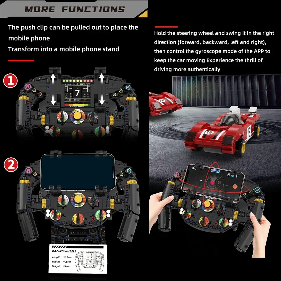 Modelo de Volante de Carros de Corrida Técnicos, Blocos de Montar, Brinquedos Criativos, Suporte para Telefone, Presente para Crianças e Adultos