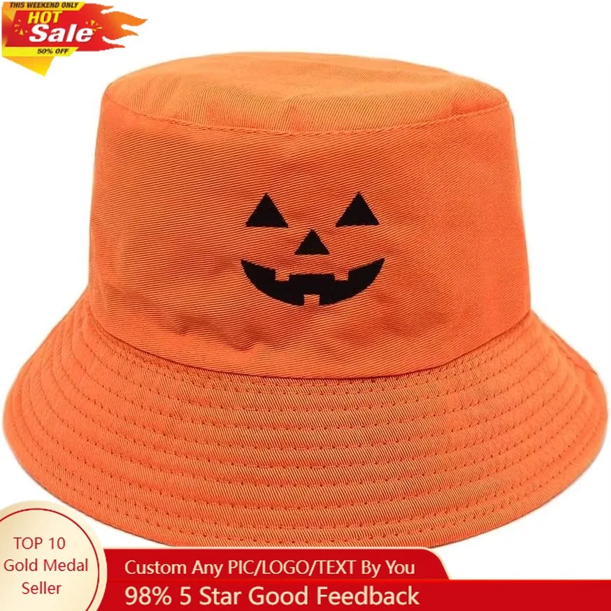 

Pumpkin Halloween Hat Bucket Ponytail Visor Embroidered Cap Dad Hat Orange