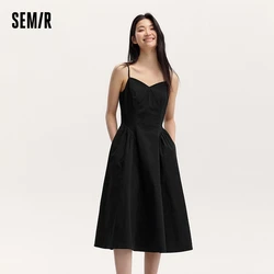 Semir Dress Women Slimming V-Neck Solid Color Elegant And Fashionable 2024 Summer New Vintage Pure Cotton Slip Dress