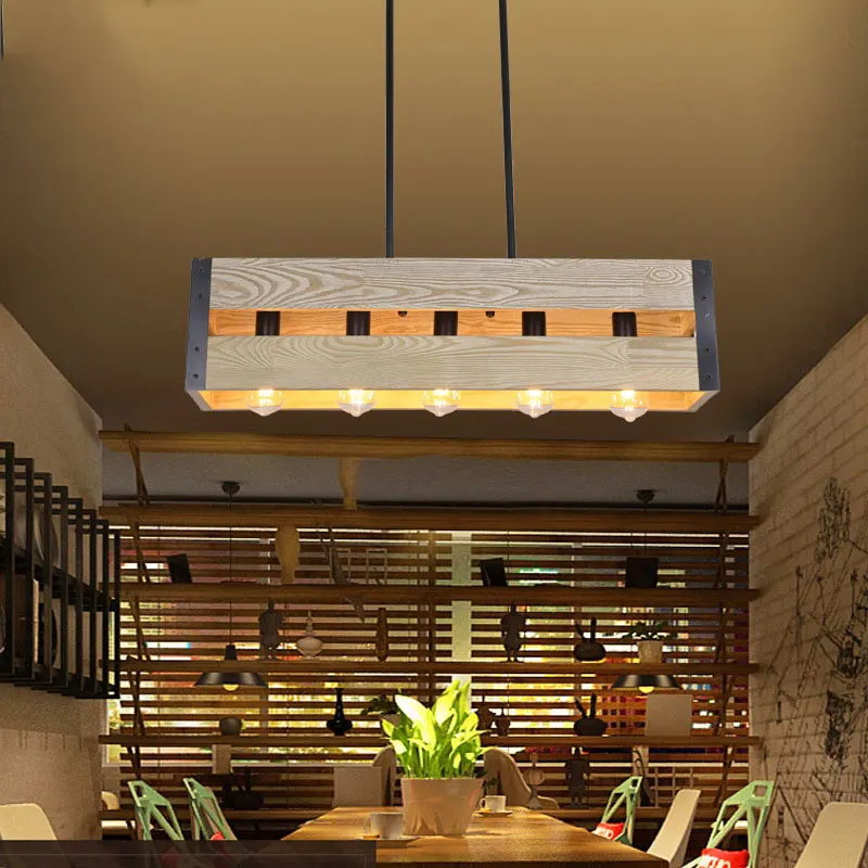 Vintage Loft Industrial Chandeliers American Restaurants Bars Coffee Shops  Creative And Personalized Design Wooden Pendent Lamp