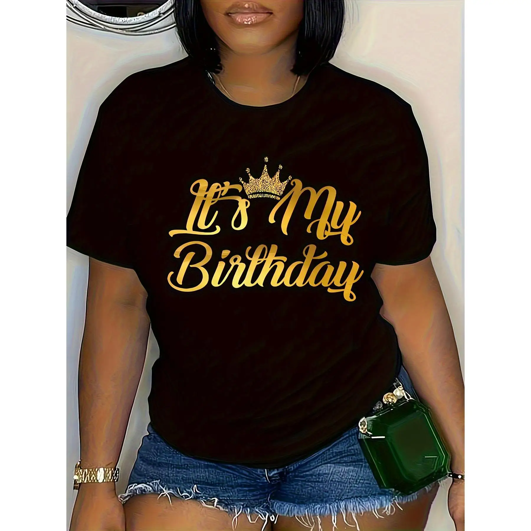 

It's My Birthday T-shirt Women Funny Slogan Print Graphic Tee Birthday Party Outfit Gift for Her